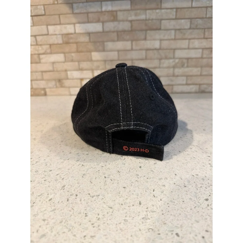 Harley-Davidson Toddler Denim Hat Eagle Logo Black Orange Adjustable Cap 2-4T